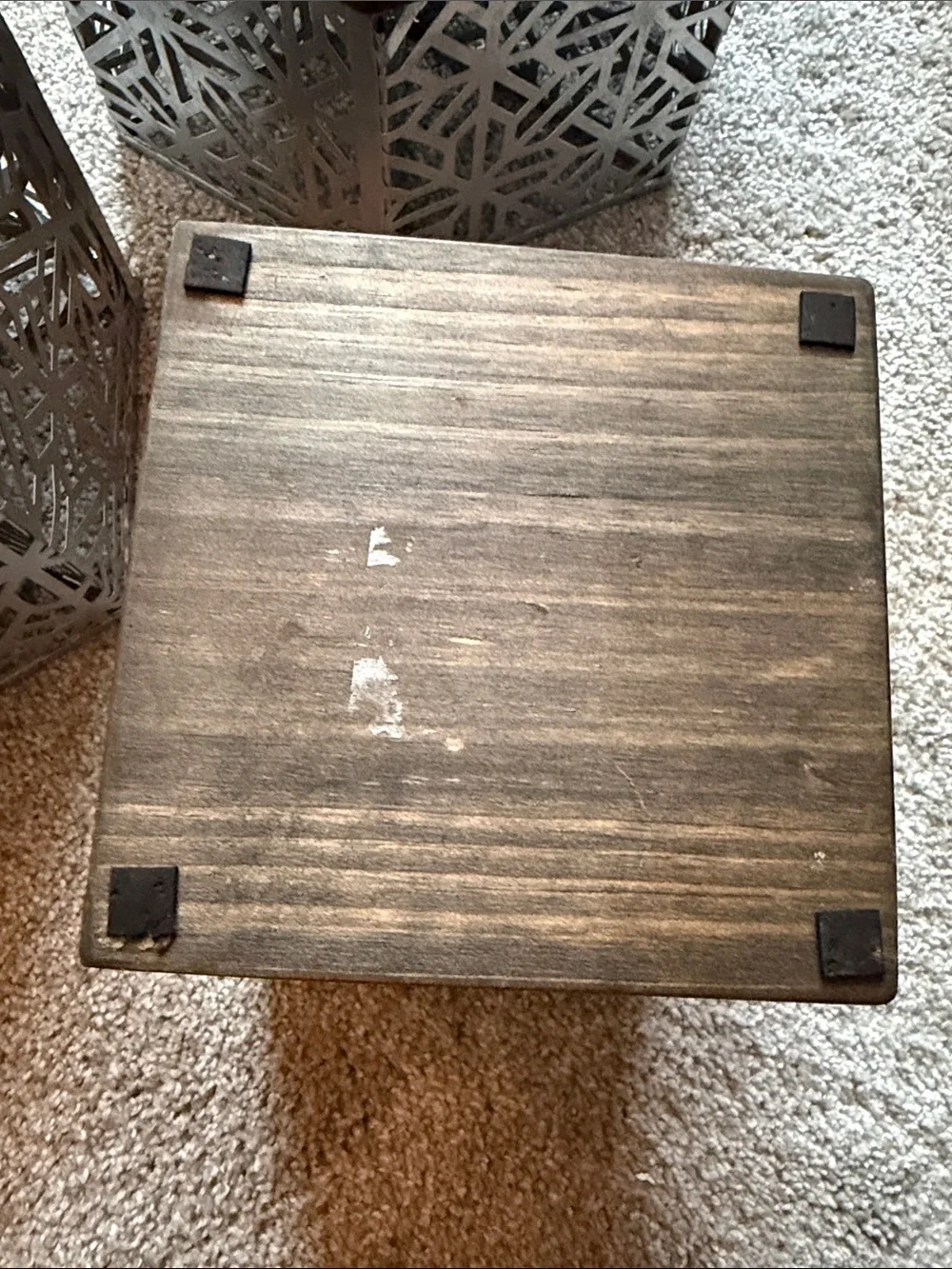 Decorative Hexagonal Metal Organizer Set in Silver. Set of 4. Wood bottoms.